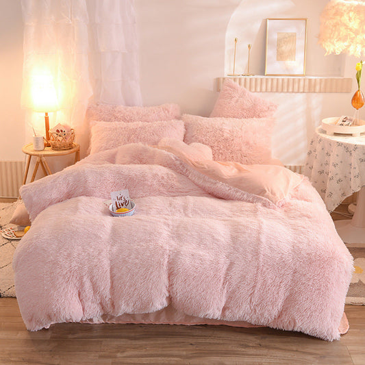 Thick fleece polyester bedding set – fluffy duvet cover, bed pillowcases – 4-piece set in multiple sizes – ideal for warm bedding sets